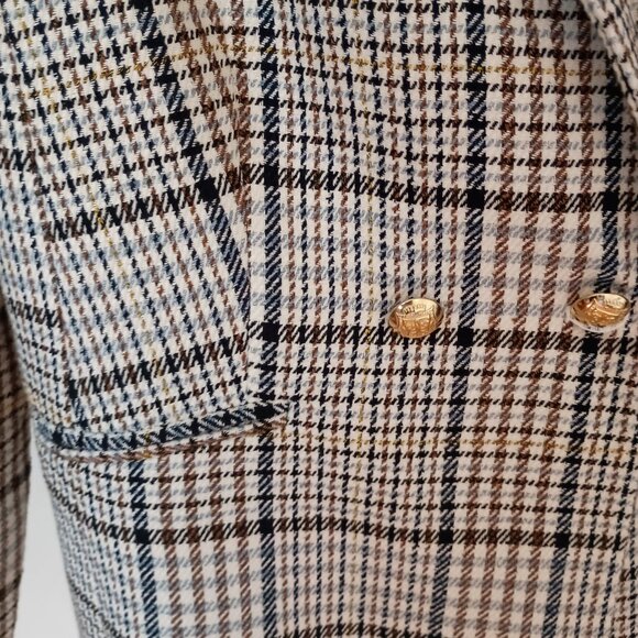 Talbots Plaid Double Breasted Blazer Women’s Navy Brown Cream Size 16P NWT - Picture 7 of 15